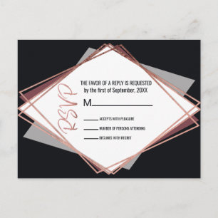 Rose Gold Black Mauve Gray Geometric Wedding RSVP Invitation Postcard