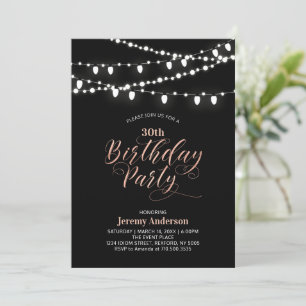 Rose gold & Black Modern 60th Adult Birthday Party Invitation