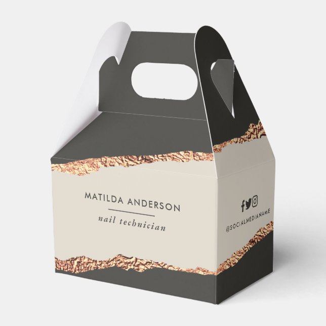 Rose gold black modern elegant budget favour favor box (Front Side)