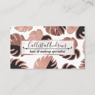 Rose Gold Black Modern Swiss Cheese Monstera Business Card