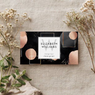 Rose Gold Black Monogram Modern Business Cards