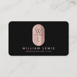 Rose Gold & Black Monogram Modern Minimalist Business Card