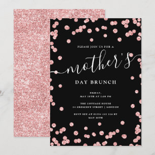 Rose Gold Black Mother's Day Brunch  Invitation