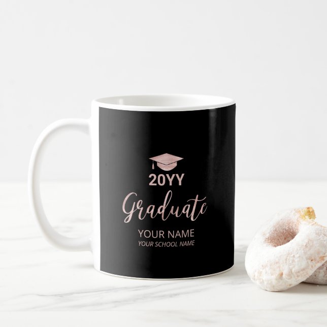 Rose Gold & Black Personalized Graduation Gifts Coffee Mug (With Donut)