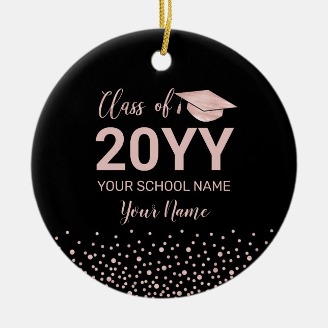 Rose Gold & Black Photo Graduation Christmas Gift Ceramic Ornament (Front)