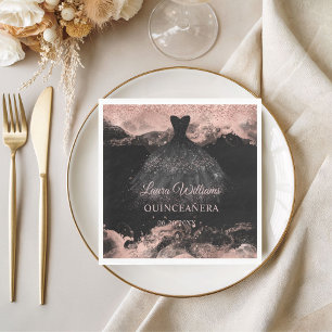 Rose Gold & Black Princess Quinceañera  Napkin