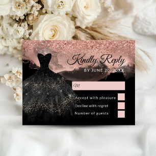 Rose Gold & Black Princess Quinceañera RSVP Card