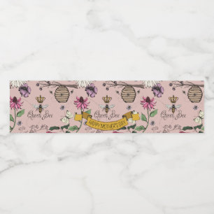 Rose Gold & Black Queen Bee, Gold Crown & Scroll Water Bottle Label