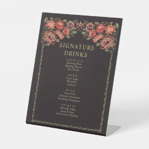 Rose Gold Black Red Enchanted Garden Bar Menu Pedestal Sign