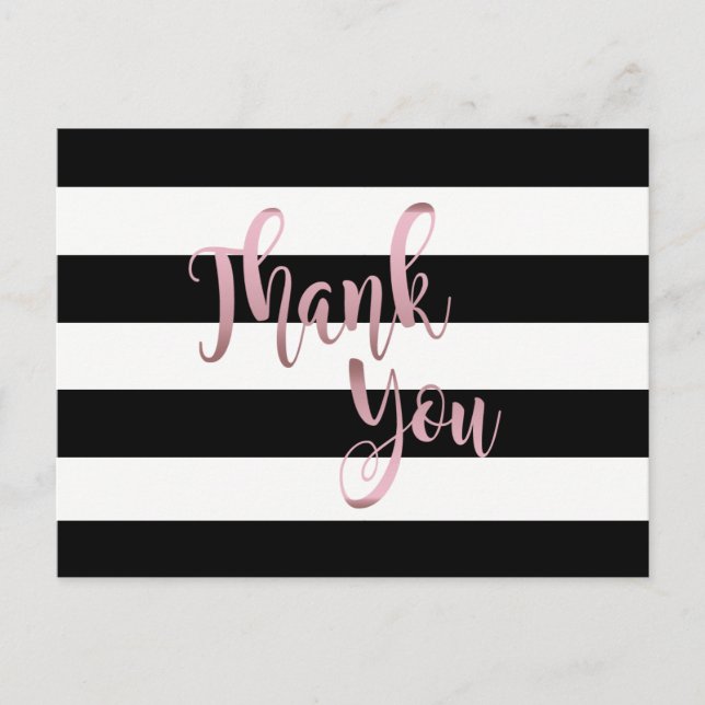 Rose Gold Black Striped Thank You wedding Postcard (Front)