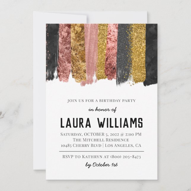 Rose Gold & Black Tape Anniversaire Invitation (Devant)