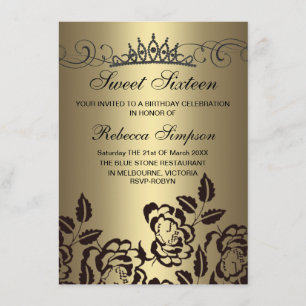 Rose Gold & Black & Tiara Invitation Anniversaire