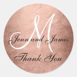 Rose Gold Black Wedding Favour Sticker Initial