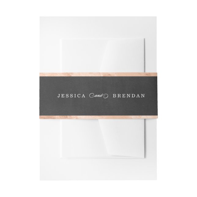 Rose Gold & Black Wedding Invitation Belly Band (Front Example)