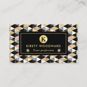 Rose Gold, Black & White Marble Texture Geometric Business Card