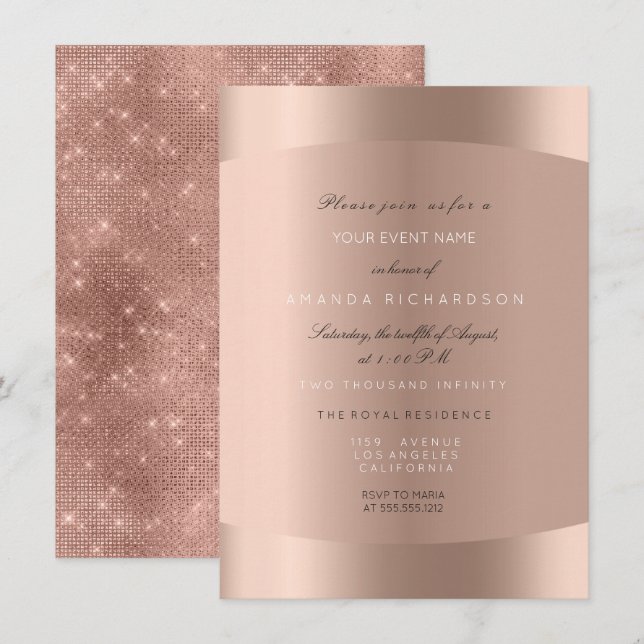 Rose Gold Black White Minimal Glitter Sparkly Invitation (Front/Back)