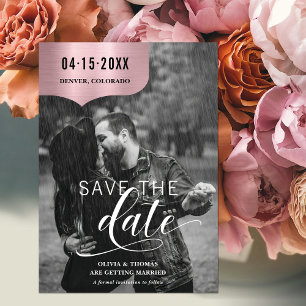Rose Gold Black White Photo Script Wedding  Save The Date