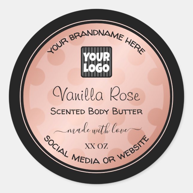 Rose Gold Black with Logo Product Packaging Labels (Front)
