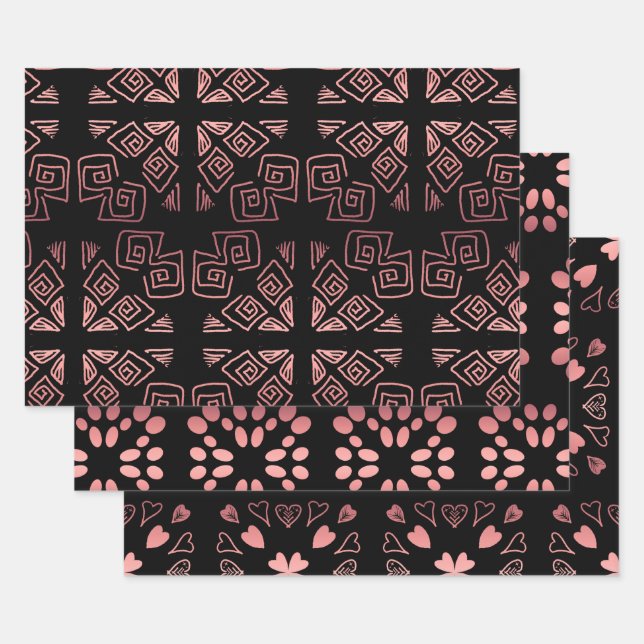 Rose Gold Black Wrapping Paper Sheet (Set)