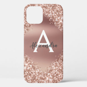Rose Gold Bling Luxury Sparkle Glitter Monogram iPhone 12 Pro Case