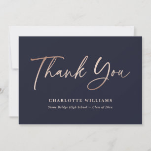 Rose Gold Blue Elegant Script Graduation Thank You Card