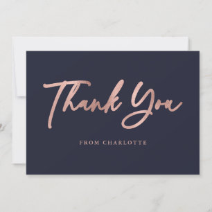 Rose Gold  Blue Elegant Script Modern  Thank You Card