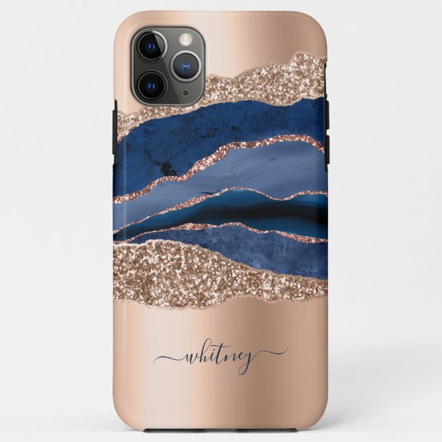 Rose Gold & Blue Glitter Girly Marble Case-Mate iPhone Case (Back)