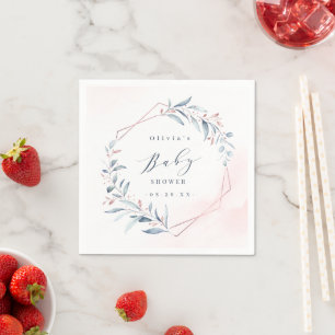 Rose Gold Blue Greenery Geometric Baby Shower Napkin