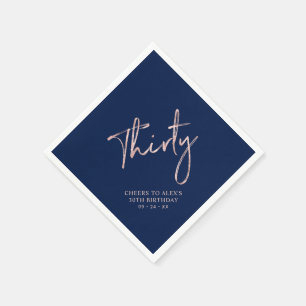 Rose Gold & Blue Thirty Adult 30th Birthday Party Napkin
