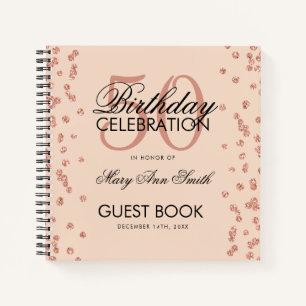 Rose Gold Blush 50th Birthday Guestbook Confetti Notebook