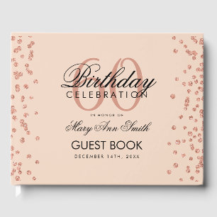 Rose Gold Blush 60th Birthday Glitter Confetti Guest Book