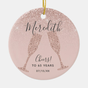 Rose Gold Blush 65th Birthday with Date of Birth Ceramic Ornament