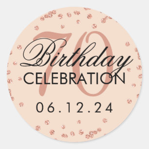 Rose Gold Blush 70th Birthday Glitter Confetti Classic Round Sticker