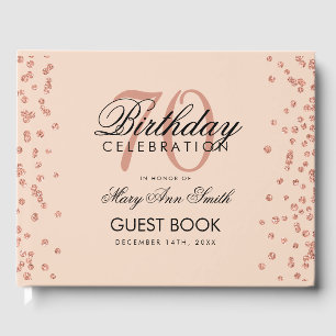 Rose Gold Blush 70th Birthday Glitter Confetti Guest Book