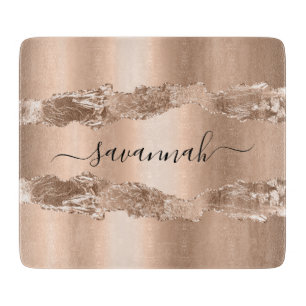Rose gold blush agate marble name script cutting board
