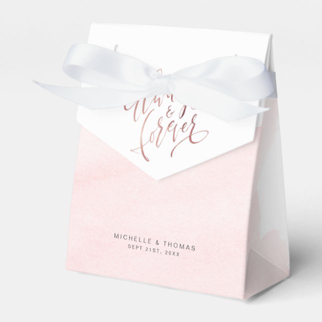 Rose Gold Blush Always And Forever Script wedding Favor Box (Front Side)