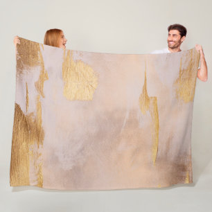 Rose Gold Blush and Gold Texture Fleece Blanket
