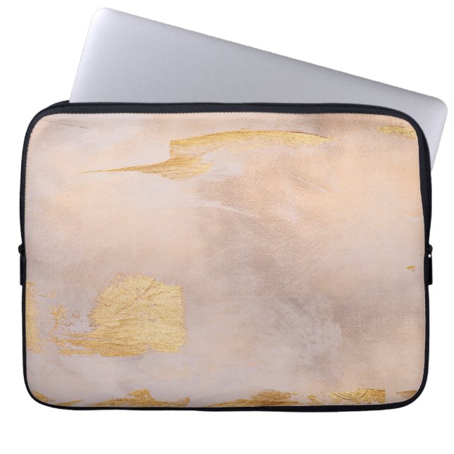 Rose Gold Blush and Gold Texture Laptop Sleeve (Front)