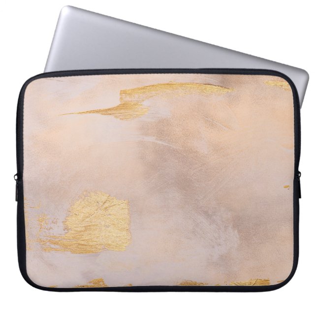 Rose Gold Blush and Gold Texture Laptop Sleeve (Front)