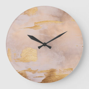 Rose Gold Blush and Gold Texture Large Clock