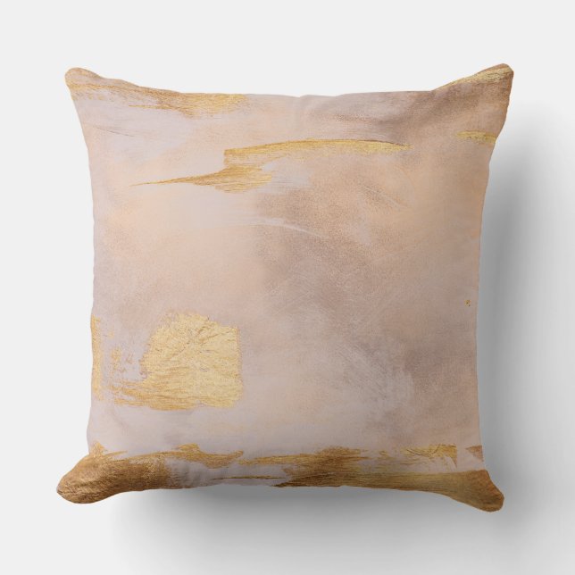 Rose Gold Blush and Gold Texture Throw Pillow (Front)