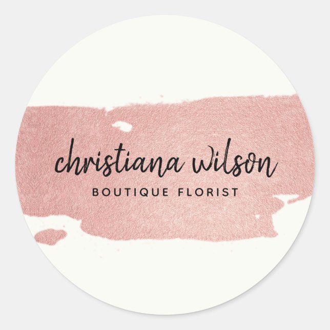 ROSE GOLD BLUSH BLACK BRUSH STROKE CALLIGRAPHY CLASSIC ROUND STICKER (Front)