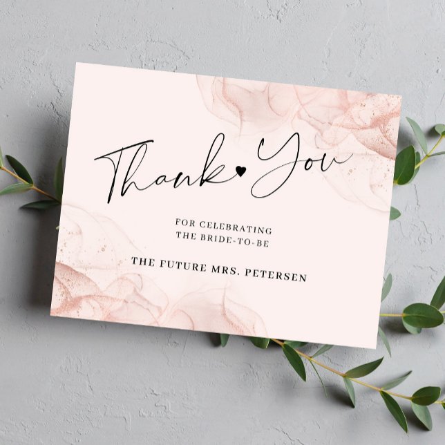 Rose gold blush bridal shower elegant script thank you card (Creator Uploaded)