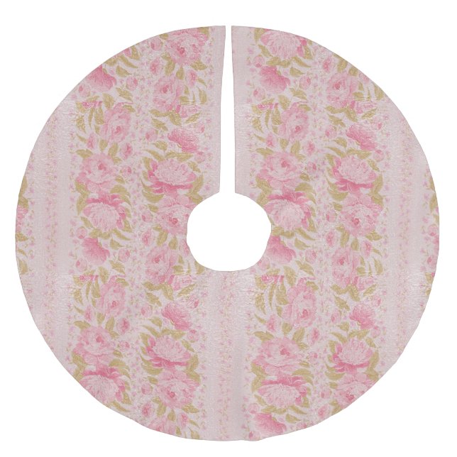 Rose Gold Blush Chic Metallic Pink Flowers Brushed Polyester Tree Skirt (Front)