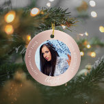 Rose gold blush custom photo birthday ceramic ornament<br><div class="desc">A classic rose gold,  blush gradient background. White text. Personalize and add a name,  date,  age and photo.</div>