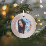 Rose gold blush custom photo birthday glass ornament<br><div class="desc">A classic rose gold,  blush gradient background. White text. Personalize and add a name,  date,  age and photo.</div>