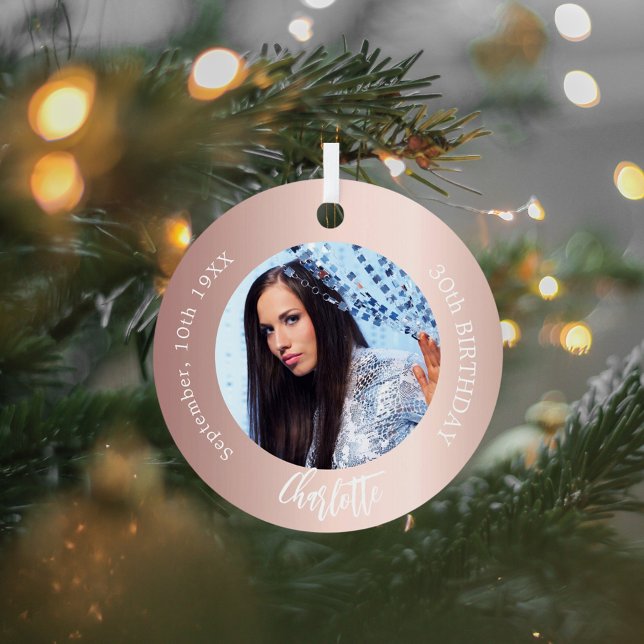 Rose gold blush custom photo birthday metal ornament (Creator Uploaded)