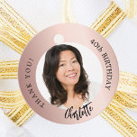 Rose gold blush custom photo thank you birthday favour tags<br><div class="desc">A classic rose gold,  blush background,  black text. Text: Happy birthday (x2) Personalize and add a name,  age and photo.
Back: add your thank you note.</div>