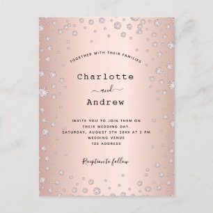 Rose gold blush diamonds wedding invitation postcard