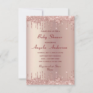 Rose Gold Blush Drips Baby Girl Shower Invitation